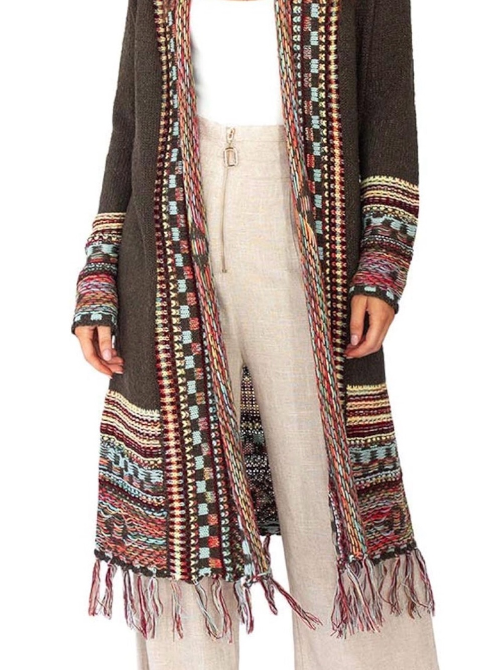 Brown Hand-Knit Long Cardigan hobo cardigan